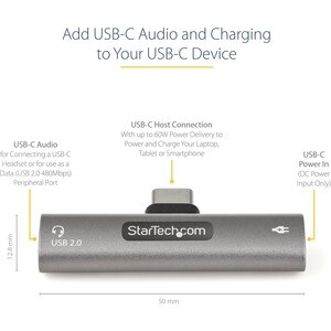 StarTech.com USB C Audio & Charge Adapter, USB-C Audio Adapter, USB C Audio Headset Port and USB Type-C PD Charger, For US