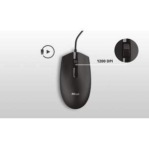 Trust TM-101 Mouse - USB 2.0 - Optical - 3 Button(s) - Black - Cable - 1200 dpi - Scroll Wheel - Symmetrical