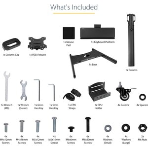 StarTech.com Mobile Trolley - 9.98 kg Load Capacity - Steel - 645.2 mm Length x 850.9 mm Width - Black