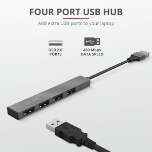 Trust Urban Halyx Mini Hub USB 2.0 à 4 Ports en Aluminium, pour PC, Ordinateur Portable, Mac - Argent