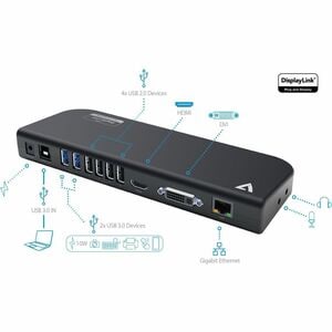 V7 UDDS2 USB 3.0 Estação de ancoragem - Preto - 2K, QHD - 2560 x 1440, 2048 x 1152 - 6 x Portas USB - 4 x USB 2.0 - 2 x US