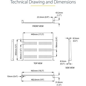 StarTech.com 1U Vented Server Rack Cabinet Shelf - Fixed 12" Deep Cantilever Rackmount Tray for 19" Data/AV/Network Enclos