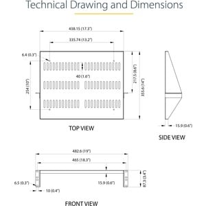 StarTech.com 2U Vented Server Rack Shelf - Center Mount Fixed 14" Deep Cantilever Rackmount Tray for 19" Data/AV/Network w
