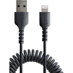 StarTech.com 1m (3ft) USB to Lightning Cable, MFi Certified, Coiled iPhone Charger Cable, Black, Durable TPE Jacket Aramid