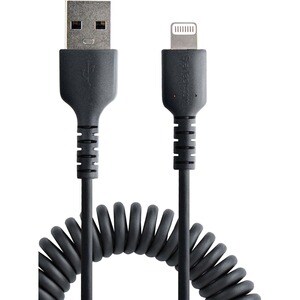 StarTech.com 50cm/20in USB to Lightning Cable, MFi Certified, Coiled iPhone Charger Cable, Black, Durable TPE Jacket Arami