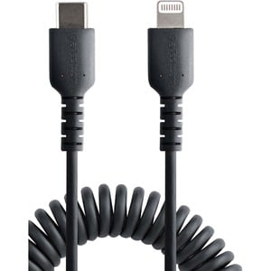 StarTech.com USB C to Lightning Cable 50cm / 20in, MFi Certified, Coiled iPhone Charger Cable, Black, TPE Jacket Aramid Fi