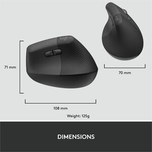 Logitech Lift Ergo Mouse - Optical - Wireless - Bluetooth/Radio Frequency - Graphite - USB - 4000 dpi - Scroll Wheel - 4 B
