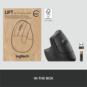 Logitech Lift for Business Left, Vertical Ergonomic Mouse - Left-handed, Wireless, Bluetooth or Secured Logi Bolt USB, Qui