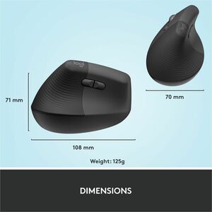 Logitech Lift Left Vertical Ergonomic Mouse, Left-handed, Wireless, Bluetooth or Logi Bolt USB, Quiet clicks, Graphite - O