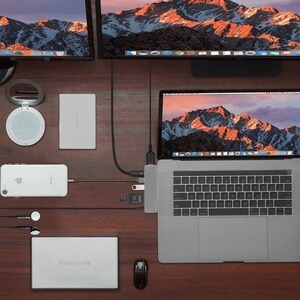 Hyper Model GN21D-GRAY USB Type C Docking Station - Memory Card Reader - SD - Space Gray - 4K - 3840 x 2160 - 2 x USB Type