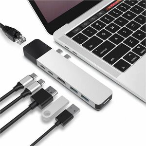 HyperDrive NET GN28N-SILVER 6 Port(s) Dual USB Type C Docking Station for MacBook - Silver - 4K @30Hz - 3840 x 2160 - 4 x 