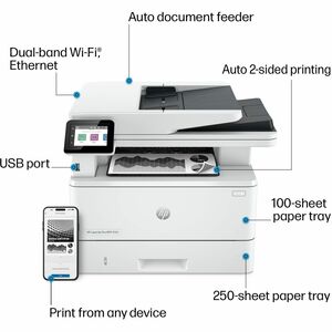 HP LaserJet Pro 4101fdw Wired & Wireless Laser Multifunction Printer - Monochrome - Copier/Fax/Printer/Scanner - 42 ppm Mo