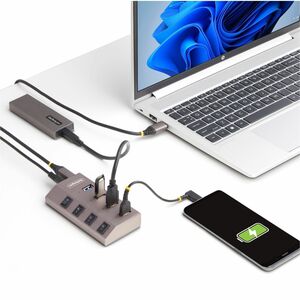 Hub USB-C avec Auto-Alimenté à 4 Ports - Hub USB Type C vers USB-A pour PC - Hub USB 3.0 5Gbps avec Alimentation 4 Ports -