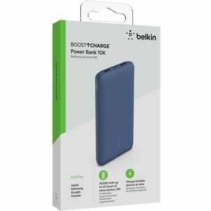 Belkin BoostCharge Power Bank 10K - For iPhone, iPad, AirPod, Smartwatch, Smartphone - 10000 mAh - 3 x USB - Blue