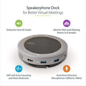 StarTech.com USB-C Speakerphone Docking Station, Mini Portable Conference Speaker/Audio Dock, VGA/4K HDMI, USB Hub, Teams/