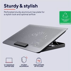 Trust Exto Kühlständer - Biszu 40,6 cm (16 Zoll) Bildschirmgröße Notebook Unterstützung - Grau - 1 Lüfter - 650 U/min - 24