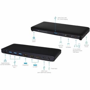 V7 DOCKUCPT3D USB Tipo C Estação de ancoragem - Leitor de cartão de memória - SD, microSD - 130 W - Preto - 3 Displays sup
