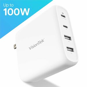 VisionTek 100W GaN II Power Adapter - 4 Port - 100 W - 120 V AC, 230 V AC Input - 5 V DC, 9 V DC, 15 V DC, 20 V DC Output 