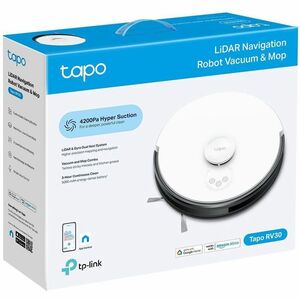 Tapo RV30 Bagless Robot Vacuum/Mop - Grey - 400 mL Dust Capacity - 300 mL Water Tank Capacity - Brush, Filter - Carpet, Ha