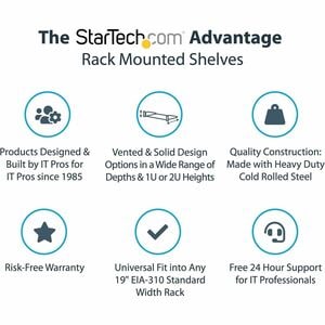 StarTech.com 1U Server Rack Cabinet Shelf - Fixed 7" Deep Cantilever Rackmount Tray for 19" Data/AV/Network Enclosure w/ca