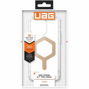 Urban Armor Gear Plyo Rugged Case for Apple iPhone 15 Pro Max Smartphone - Ice/Gold - Crystal Clear - Drop Resistant, Yell