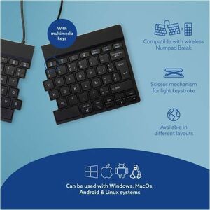 R-Go Split Break Keyboard - R-Go Split Break ergonomic keyboard, with break software, Bluetooth 5.0, AZERTY (BE) layout, w