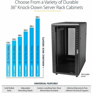 32U 19IN Server Rack Cabinet - Adjustable Depth 6-32IN - Flat Pack - Lockable 4-Post Network/Data/AV Equipment Rack Enclos