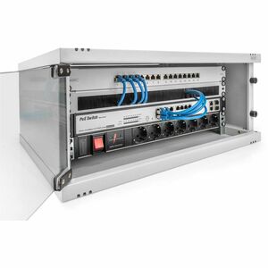 Digitus 4U Wall Mountable Enclosed Cabinet Rack Cabinet for Networking, Equipment - Light Grey - Glass, Sheet Steel - 60 k