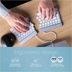 R-Go Split Break Keyboard - Compact - Wireless Connectivity - USB Type C Interface - English (US) - QWERTY Layout - White 