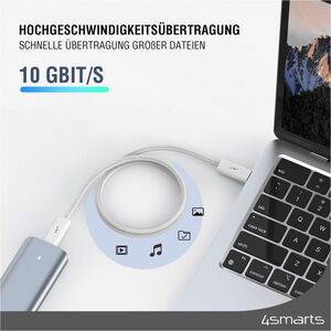 4smarts 540959. Kabellänge: 1,5 m. Anschluss 1: USB C, Anschluss 2: USB C, USB-Version: USB 3.2 Gen 1 (3.1 Gen 1), Max. Da