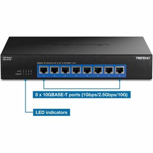 TRENDnet TEG-S708 8 Ports Ethernet Switch - 10 Gigabit Ethernet, 5 Gigabit Ethernet, 2.5 Gigabit Ethernet - 10GBase-T, 5GB