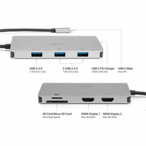 Rocstor USB C Multiport Adapter, 8-in-1 Hub - for Notebook, Monitor, Tablet - Charging Capability - Memory Card Reader - S