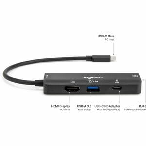 Rocstor Premium USB Type-C 4-in-1 4K Multiport Adapter - for Smartphone, Monitor, Notebook, Tablet, Desktop PC - Charging 