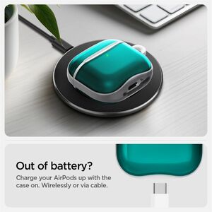 Spigen Classic C1 Charging Case Apple AirPods 4 - Bondi Blue - Polycarbonate Body - Carabiner Clip - 50.3 mm Height x 63 m