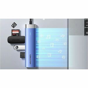Vention TGE USB Type C Docking Station for Flash Drive - Charging Capability - Blue - Portable - 4K, 4K @30Hz, HD - 3840 x