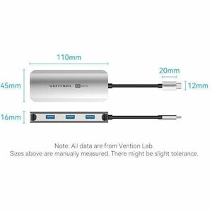 Vention USB Type C Docking Station for Notebook, Smartphone, Tablet PC, Projector, TV - Charging Capability - Grey - 4K @
