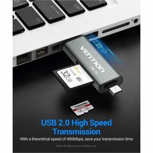 Vention CCJH0 2 Slot(s) Flash Drive/Flash Card Reader - USB 2.0, Micro USB, USB Type C - 1 / Pack - 256 GB Flash Drive - 6