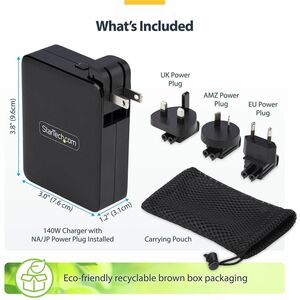 StarTech.com 140W USB-C-Wandladegerät, 3x USB-C/1x USB-A, PD 3.1 Internationaler GaN-Ladegerät/Netzteil für MacBook/Dell X