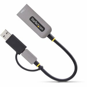 StarTech.com Adattatore da USB-C a Ethernet con dongle USB-A, 10/100/1000Mbps, USB GbE, cavo integrato da 15cm, LED di sta