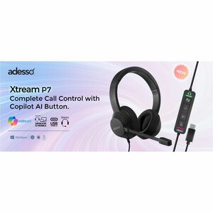 Adesso Xtream P7 Wired Over-the-head Stereo Headset - Black - Binaural - Circumaural - 32 Ohm - 20 Hz to 20 kHz - 182.9 cm