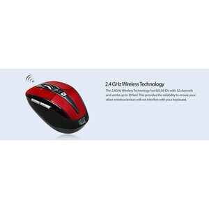 Adesso iMouse S60R Mouse - Radio Frequency - USB - Optical - 6 Button(s) - Red - Wireless - 9.14 m - 2.40 GHz - 1600 dpi -