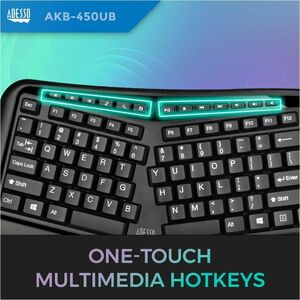 Adesso Tru-Form AKB-450UB Keyboard - Cable Connectivity - USB Interface - TouchPad - English (US) - Black - Membrane Keysw