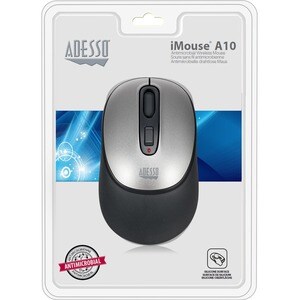 Adesso iMouse A10 Mouse - Radio Frequency - USB - Optical - Black, Grey - Wireless - 9.14 m - 2.40 GHz - 1600 dpi - Scroll