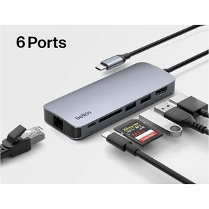 Belkin Connect USB-C 6-in-1 Multiport Hub - for Notebook, Desktop PC, Tablet PC, Smartphone, Monitor - Memory Card Reader 