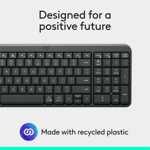 Logitech K250 Bluetooth Keyboard with Numpad, Easy Connectivity, Compact Wireless Keyboard made with Recycled Plastic, Spi