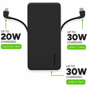 mophie Powerstation Plus Stromspeicher - Schwarz - für iPhone, USB Typ C Gerät, iPad - 10000 mAh - 30 W - USB Typ-C Anschl