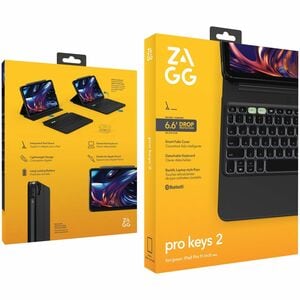 ZAGG Pro Keys 2 Tastatur/Cover (Folie) für 27,9 cm (11 Zoll) Apple iPad Pro 11 (2024) Tablet - Schwarz - Sturzsicher, Krat
