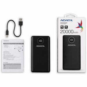 Cargador portátil Adata AP20000QCD-DGT-CBK - Negro - Para Teléfono móvil, Consola de juegos - Litio Polímero (Li-Polímero)
