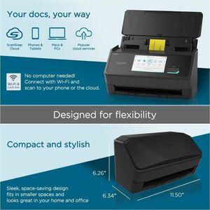 Ricoh ScanSnap iX2500 Large Format ADF/Manual Feed Scanner - 600 dpi Optical - Black - 45 ppm (Mono) - 45 ppm (Color) - Co