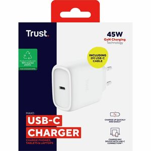 Adattatore CA Trust Maxo - 45 W - Adattatore universale - 1 USB Type-C - Per Smartphone, Tablet PC, Computer portatile - E